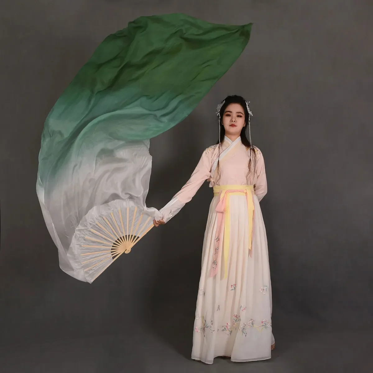 180cm Silk Veil Pairs 100% Real Silk Bamboo Long Fan Women Belly Dance Props Customized Color Flowy Light Weight Costume Adults