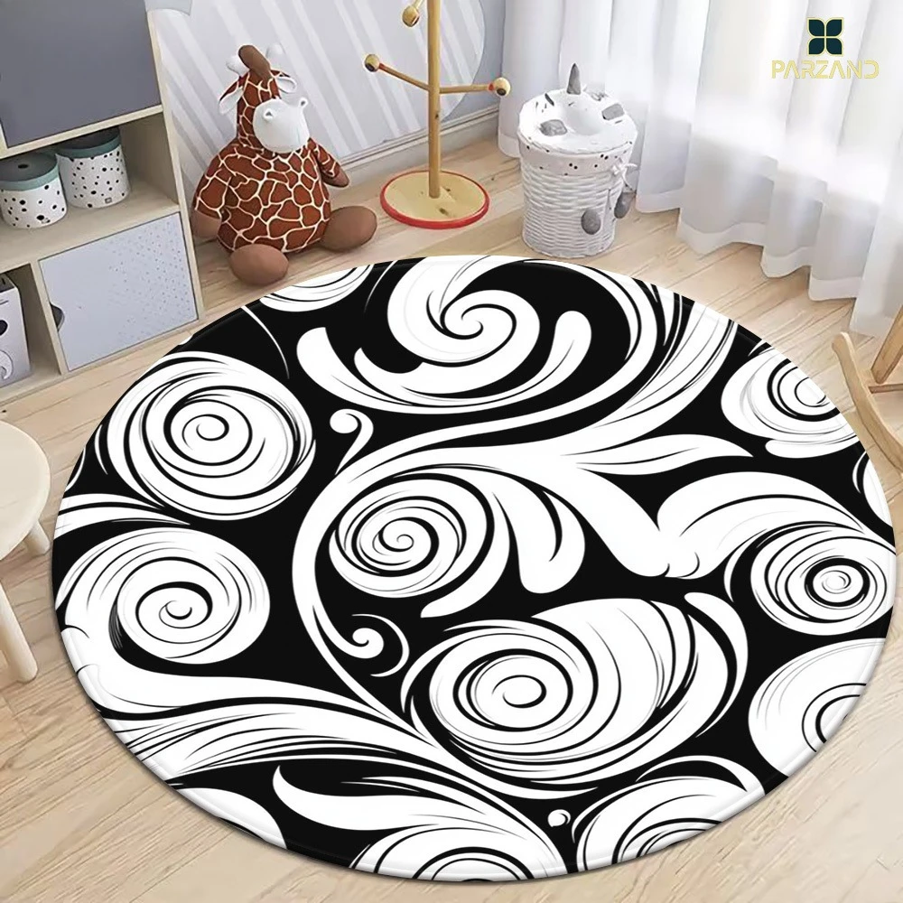 Grunge Ink Splash Music Staff Circular Area Rug  Retro Treble Clef Print Anti Slip Round Doormat Musical Lover Home Decor