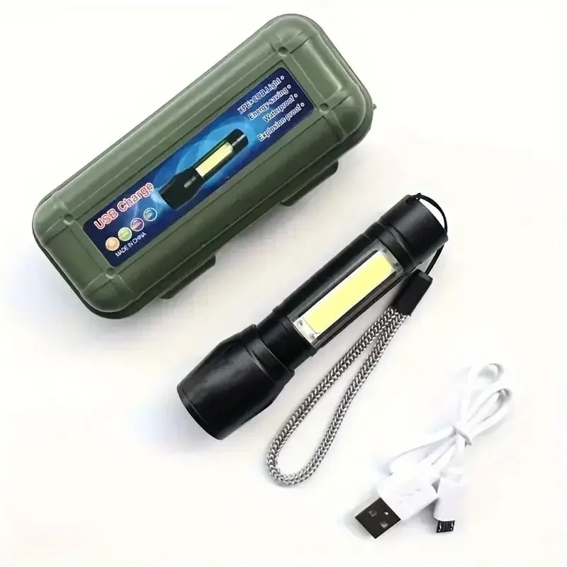 Portable USB Rechargeable Flashlight COB+XPE Zoom Mini Torch 3 Lighting Modes For Outdoor Camping Fishing Emergency Lantern