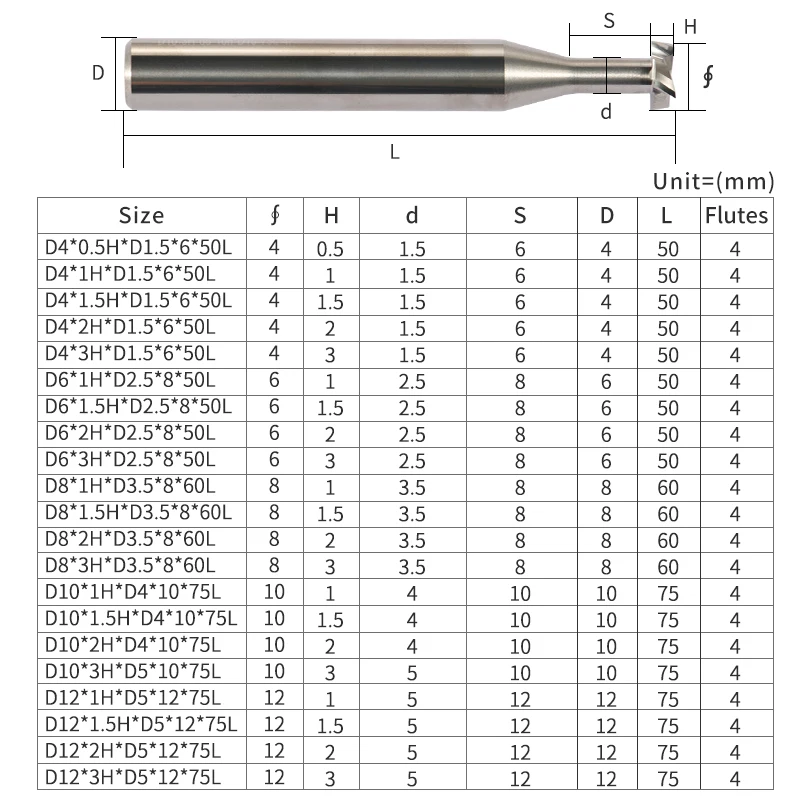 T-Slot Milling Cutter 60 Degree 4-Blade Carbide Tungsten Steel  Industrial Grade Processing Tool CNC Machining Centre