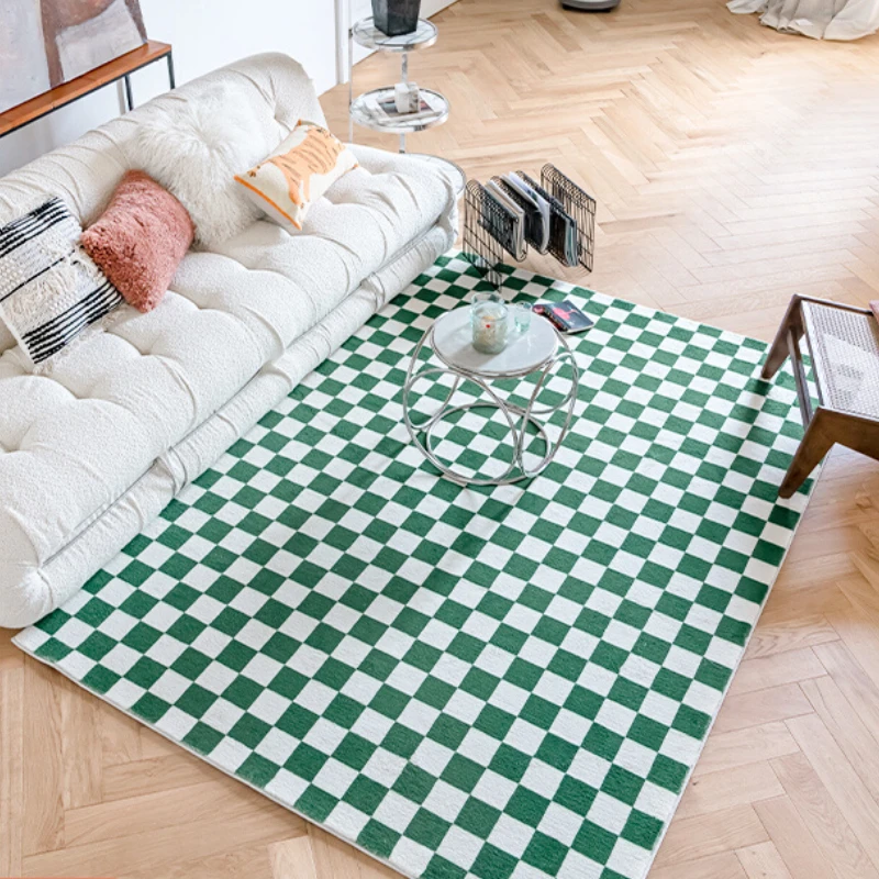 Checkerboard Plush Carpet Modern Minimalist Living Room Decoration Plaid Rug Fluffy Soft Bedside Mat Large Area Rugs for Bedroom