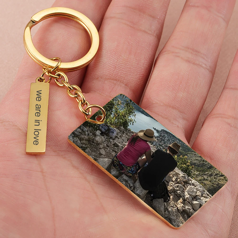 Stainless Steel Personalized Keychains Square Bar Keyrings Engrave Name Date Customized Picture Key Chain Rings Birthday Gift