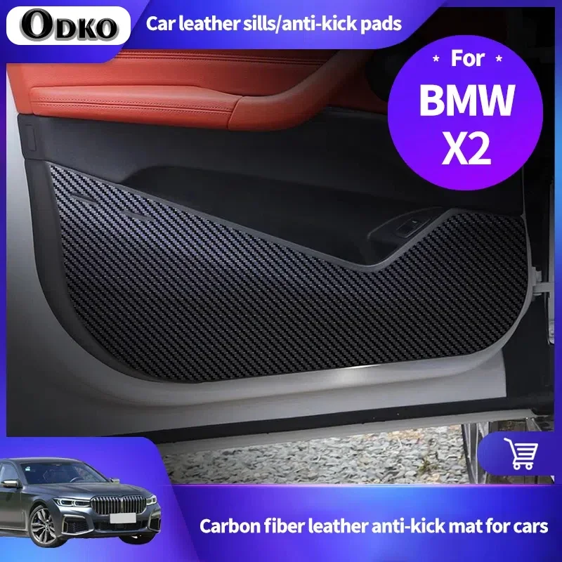 

For BMW X2 2018-2020 Leather Carbon Fiber Sticker Door Anti Kick Cover Sill Protection Mat Car Sticker Car Accessories