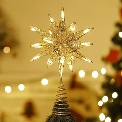 Christmas Star Tree Topper 3D Geometric Stars Decorative LED Lights Battery Operated Beautiful Star Lighting With Springy Base