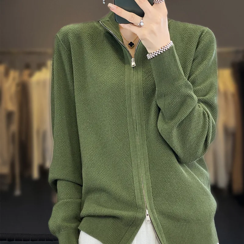 2023 New Cashmere Cardigan Sweater Women Zipper Cashmere Cardigan Long Sleeve Knitted Autumn Winter Outwear