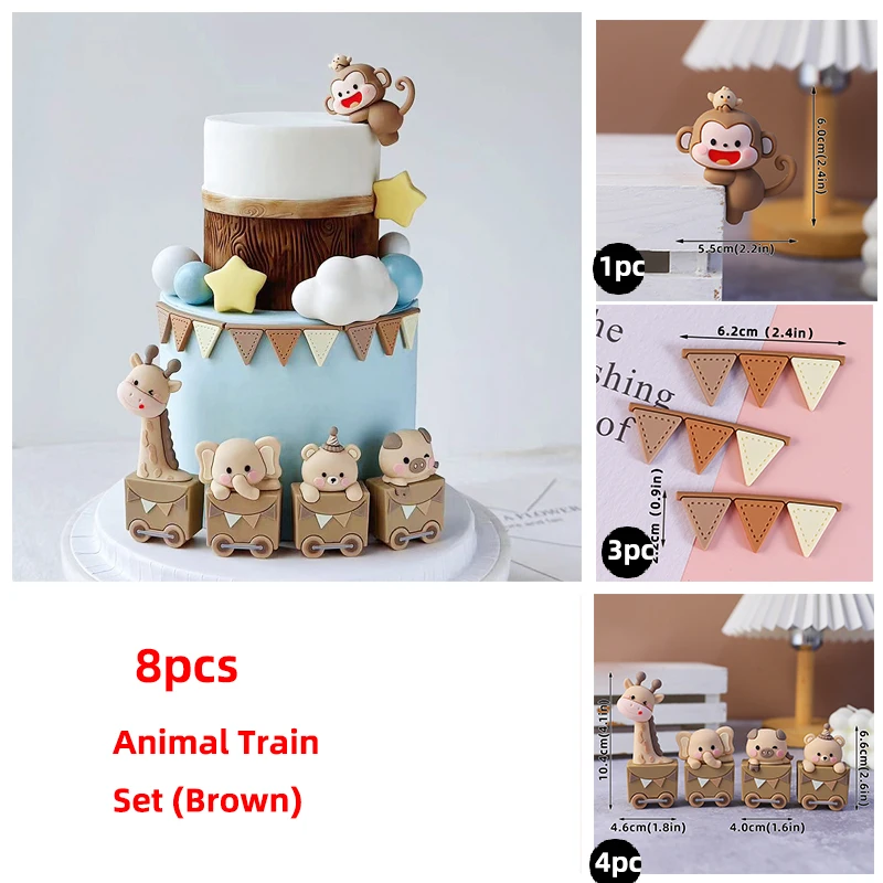 Tierzug-Kuchenaufsatz, brauner Giraffe, Bär, Elefant, Affe, alles Gute zum 1. Geburtstag, Party-Dekoration, Babyparty-Zubehör für Kinder – Detail 4