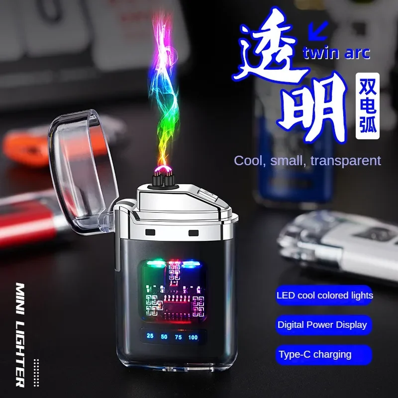 

USB Rechargeable Lighter Electric Plasma Arc Lighters Cigarette Smoking Accessories Cool LED Windproof Unusual Gifts For Men New