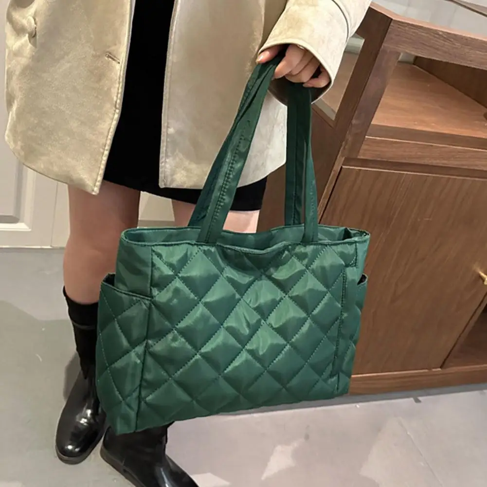 Mehrtaschen-Damen-Umhängetasche im Postboten-Stil, mit Rautenmuster, aus Baumwolle, als Kleider- und Schultertasche, große Kapazität, lässige Nylon-Schultertasche. – Detail 17