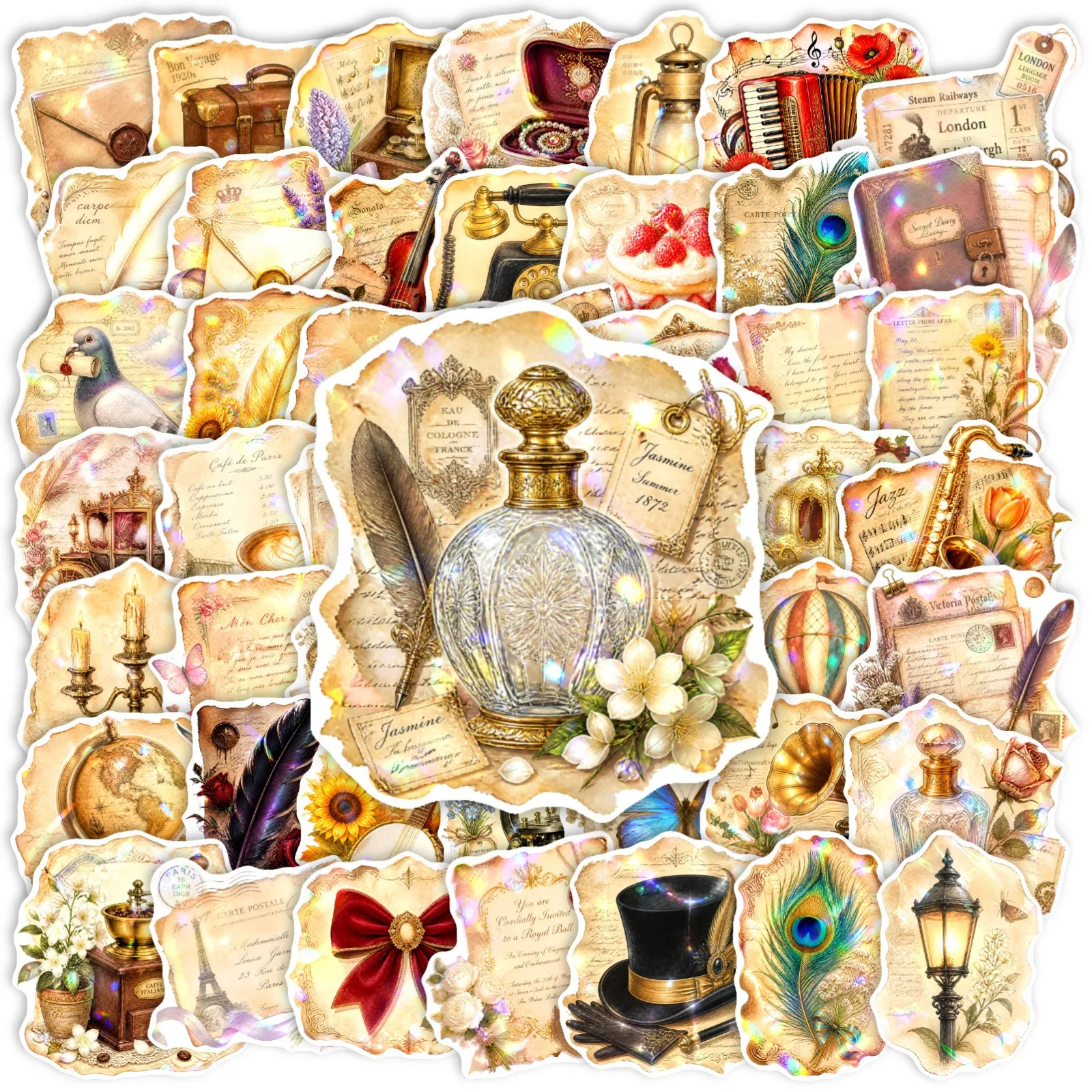 50 PCS European Retro Mix Match Vintage Item Stickers Antique Letter Hand Account Decorate Material Phone Scrapbook Vinyl Decals