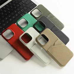 Luxury For iphone16 Pro Max Case Genuine Leather Cases With Card Holder Slot For iphone 14Pro 13 12 11 Shell Phone Cover Fundas