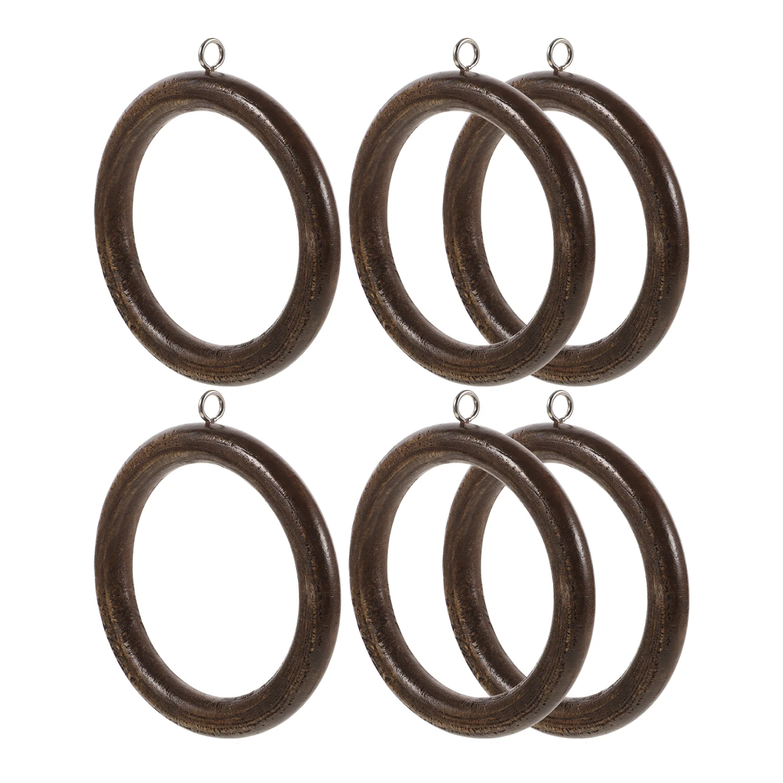 6 Pcs Circular Curtain Ring Black Out Sturdy Wooden Rod No Drill Coffee Drapery Rings Rods