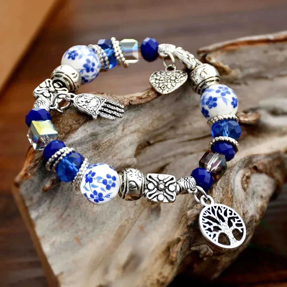 Blue and White Porcelain Beads Strand Bracelet OL Style Classic Ceramics Accessories Made In China Creative Gifts Factory Price