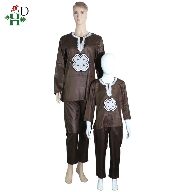 H&D Dashiki Parent Kid Set 2022 African Children Clothing African Women Mother Boy Clothes Embroidery Shirt Pant 2 Piece Suits