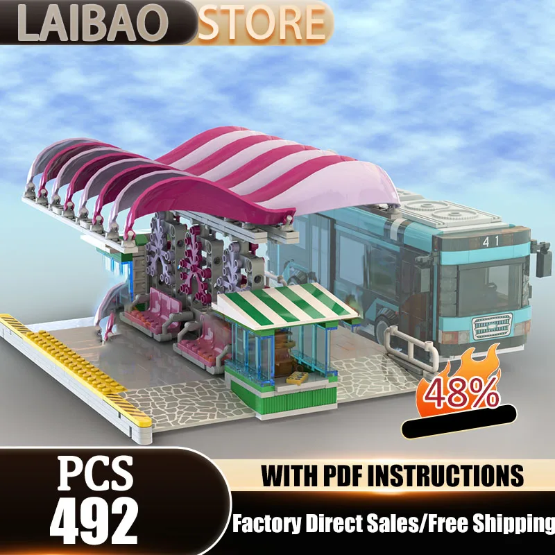 

Modular City Building Model Moc Building Blocks City bus stop Model Technology Brick DIY Assembly Construction Holiday Toys