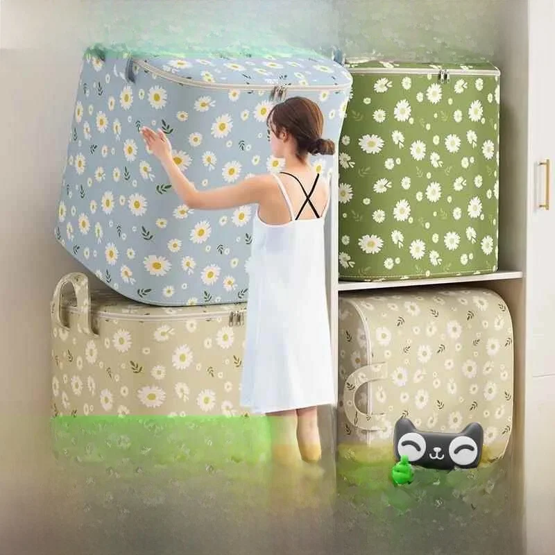 Caixa de Armazenamento de Tecido de Grande Capacidade para Roupas e Colchas, Organizador Dobrável para Quarto e Guarda-Roupa,...
