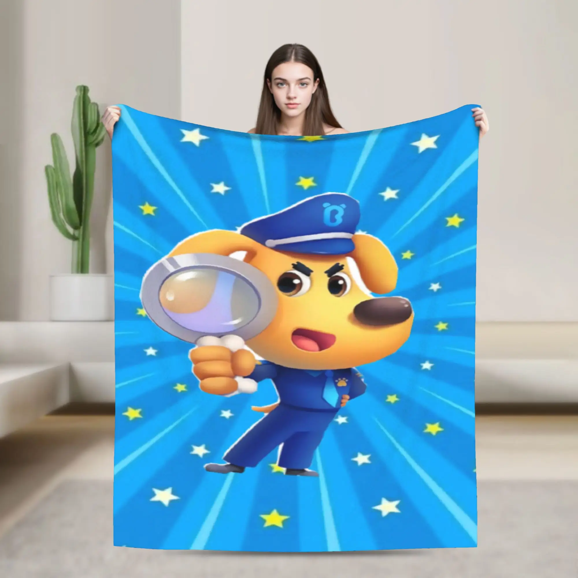 Warm Soft Blanket Picnic Sheriff Labrador Cartoon Animation Throw Blanket  Flannel Bedspread For Outdoor Funny Sofa Bed Cover