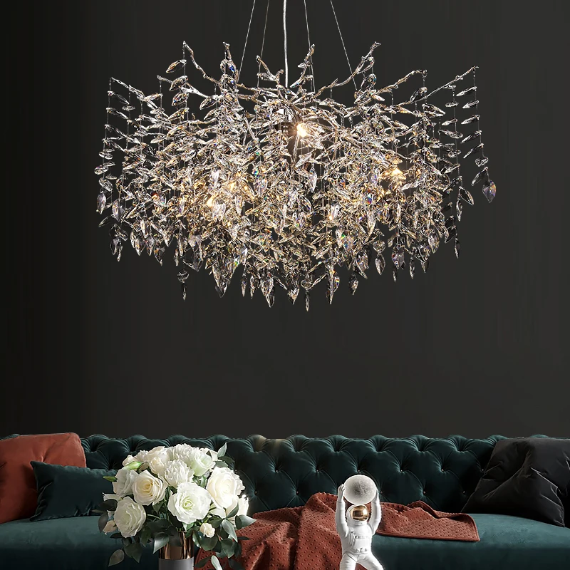 Long Branch Crystal Chandelier For Dining Table Living Room Kitchen Bedroom Silver Gold Hanging Crystal Chandeliers