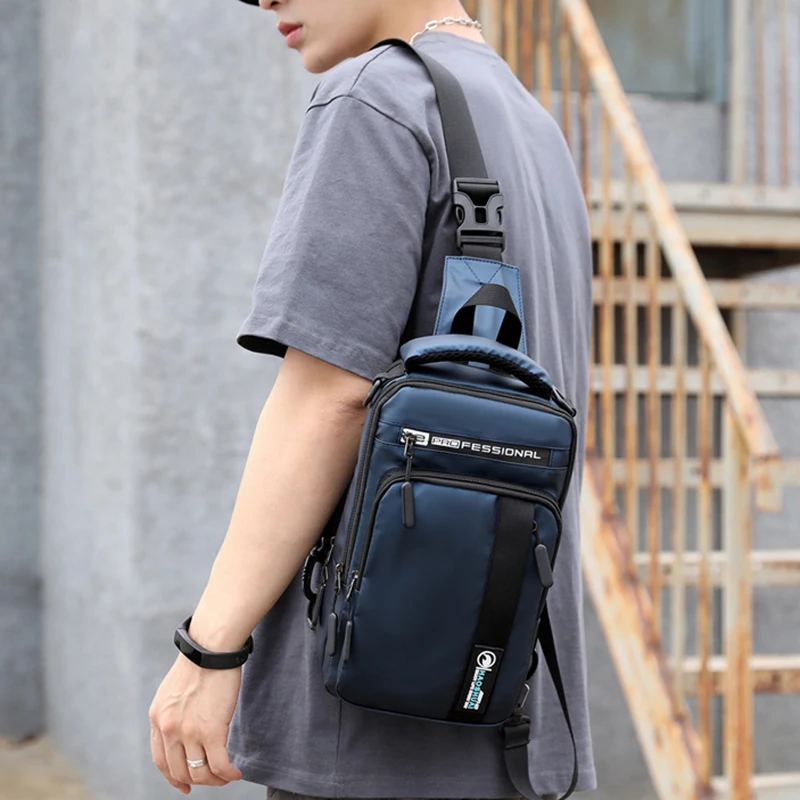 Men Small Backpack Chest Pack Shoulder Bag with USB Charging Port Travel Male Waterproof Nylon Sling Messenger Cross body Bags