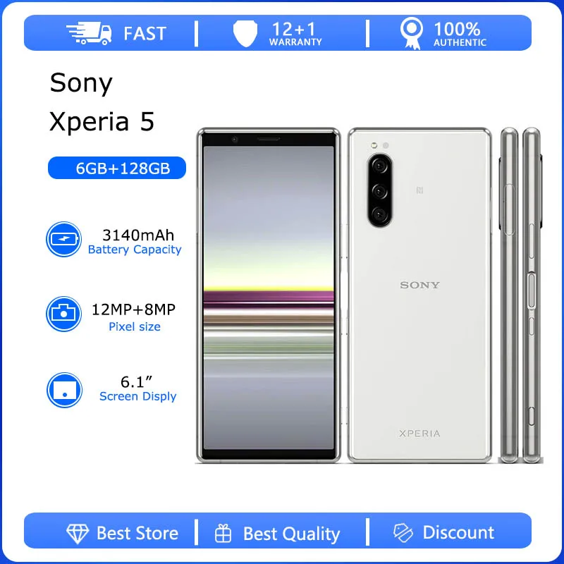 

Sony Xperia 5 J8210 Original Unlocked 4G Quad-core RAM 6GB ROM 128GB Snapdragon 855 6.1" 12MP Fingerprint GPS Smartphone