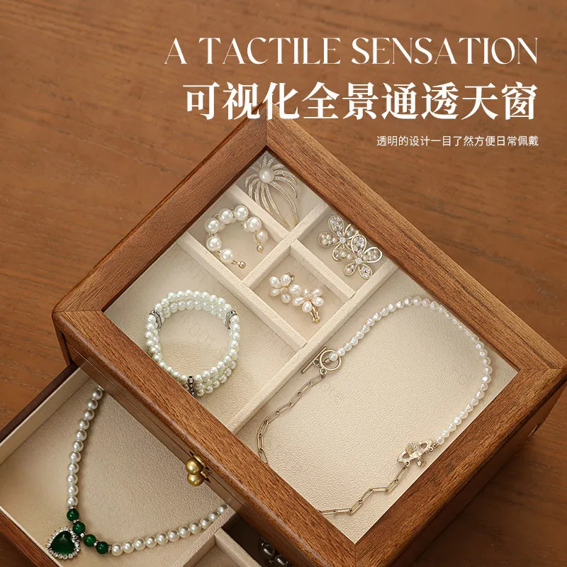 High-end Exquisite Solid Wood Jewelry Box, Multi-layer Earrings, Necklaces And Other Jewelry Anti-oxidation Box
