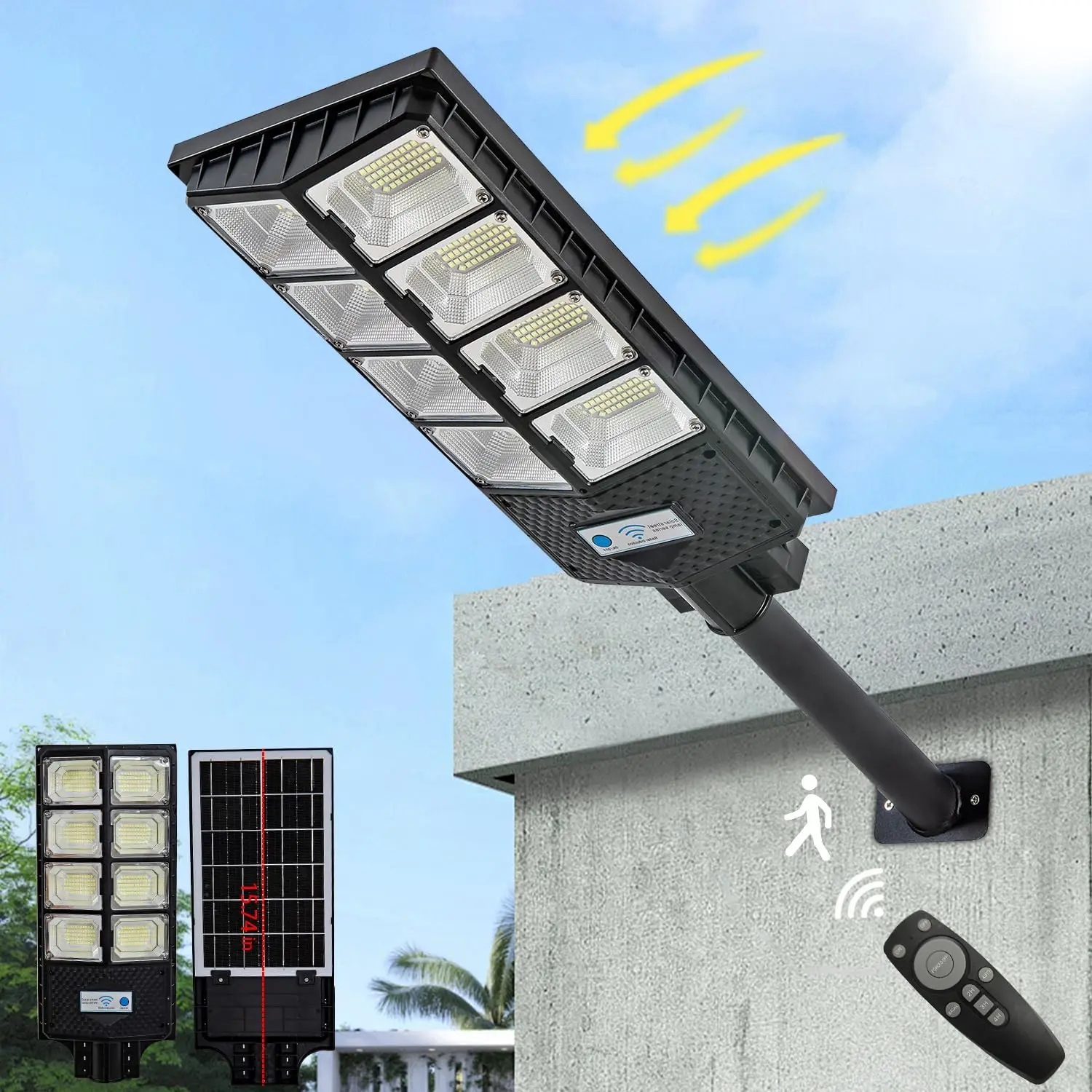 

Solar Outdoor Lights,448LEDs Street Lights with 20000LM Hight Brightness, IP66 Waterproof Security Flood Light, Dusk to Dawn