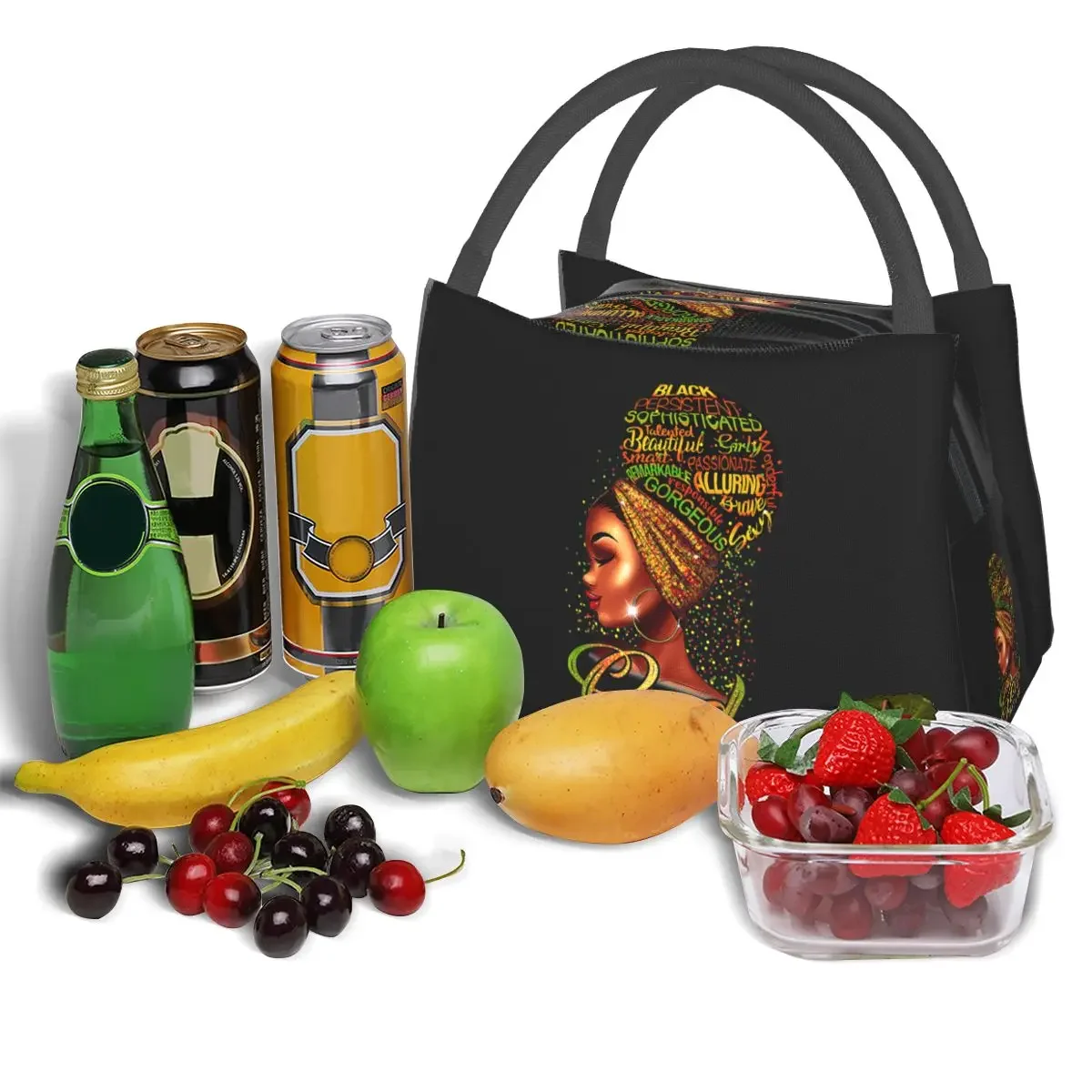 African American Girl Lunch Bag For Child Black Queen Lunch Box Funny Travel Cooler Bag Portable Zipper Thermal Tote Handbags