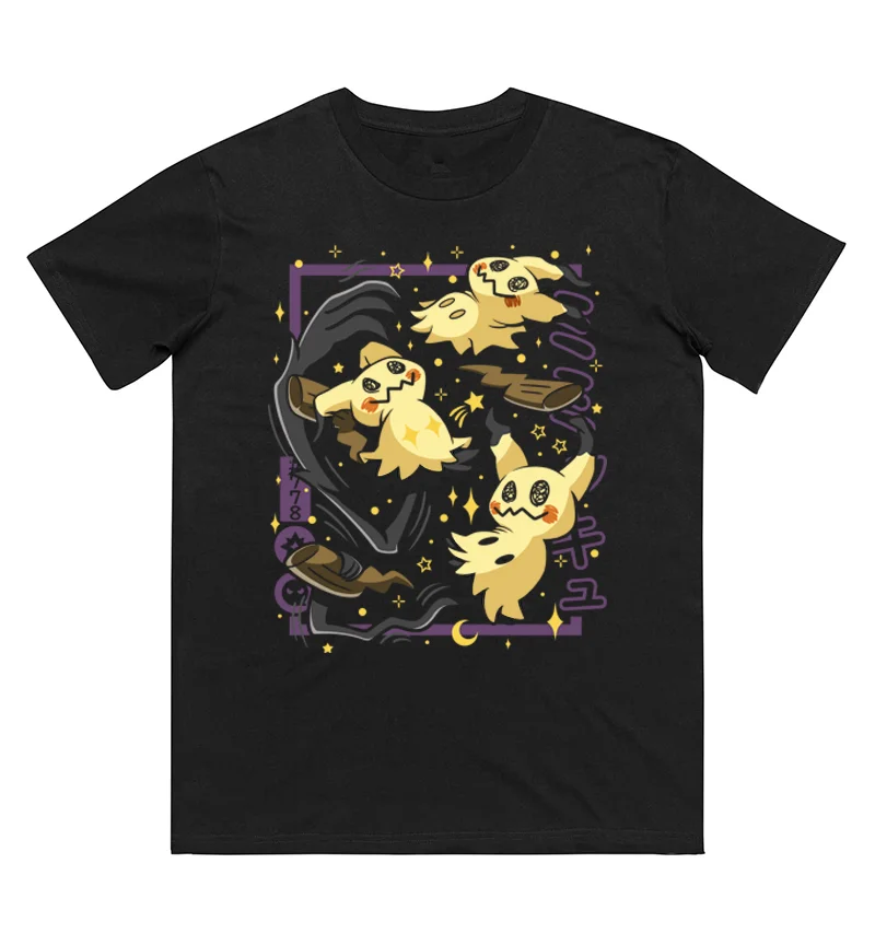 Anime Pokémon Mimikyu bedrucktes T-Shirt aus reiner Baumwolle für Damen und Herren, Frühling/Sommer, neue Kollektion, modisches Kurzarmshirt
