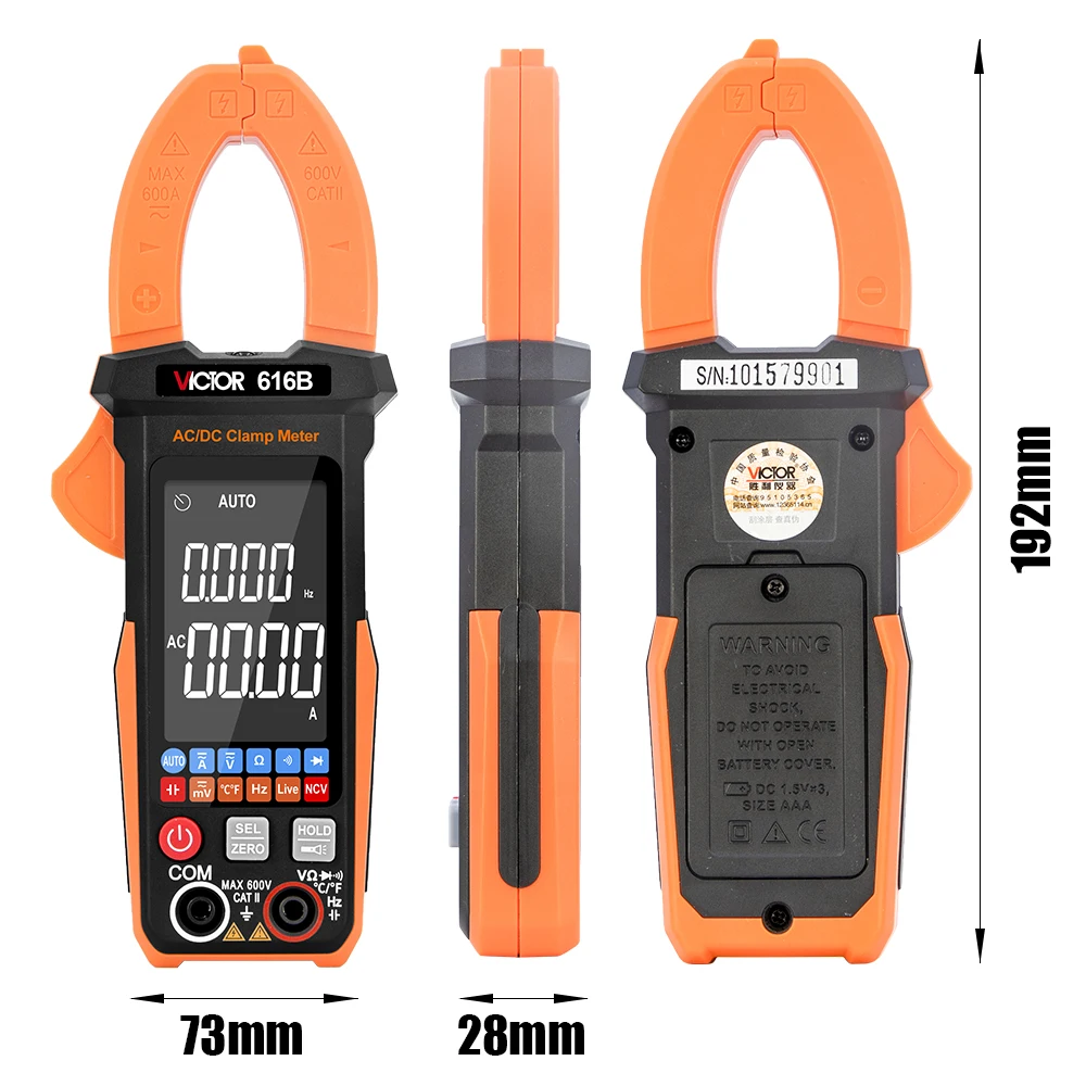 RuoShui 616B VICTOR Digital Clamp Meter 6000 Cts Large Screen Reverse DCV ACV DCA ACA Ohm Cap Freq Temp Electrical Clamp Meter