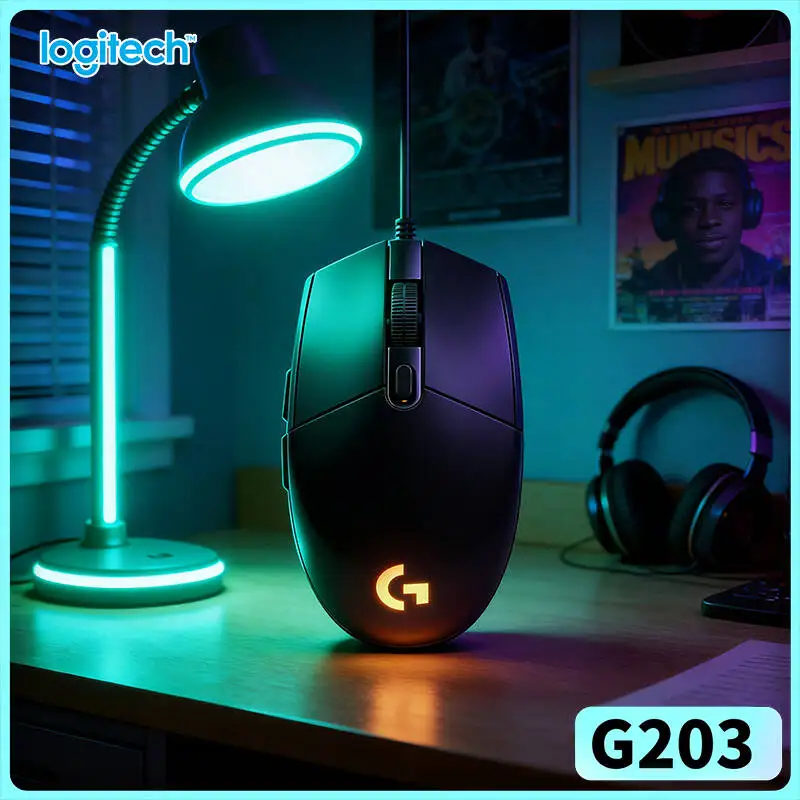 Logitech G203 Gaming Mouse 8000 DPI LIGHTSYNC RGB 16.8M Colors 6 Keys 85g 2-Year Warranty Mac PC Laptops Precise Reaction