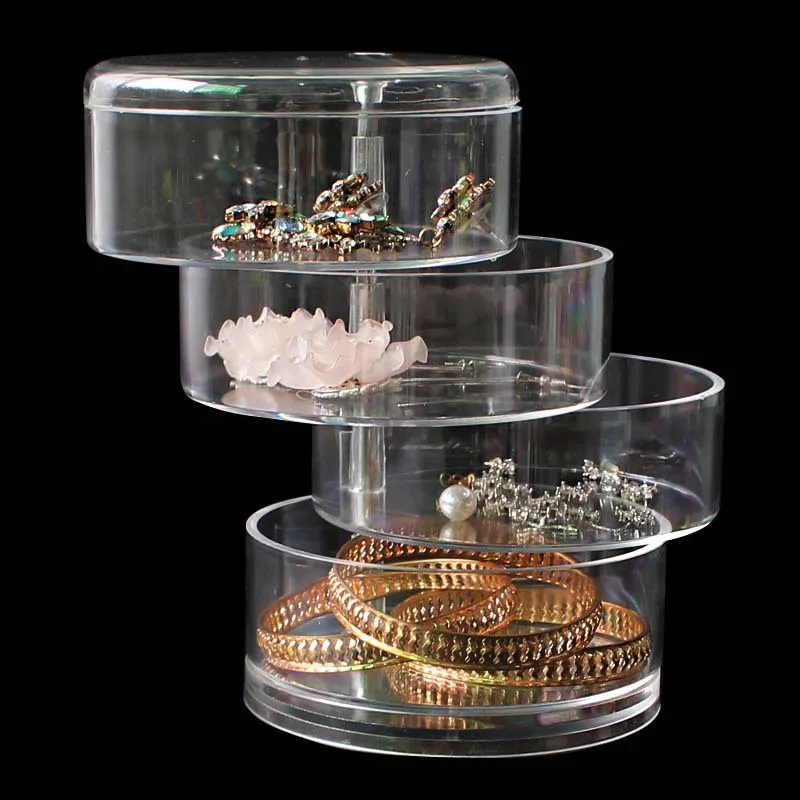 Transparent Rotating Dustproof Jewelry Box Multilayer Bracelet Earring Hairpin Jewelry Display Rack Storage Box Organizer Case