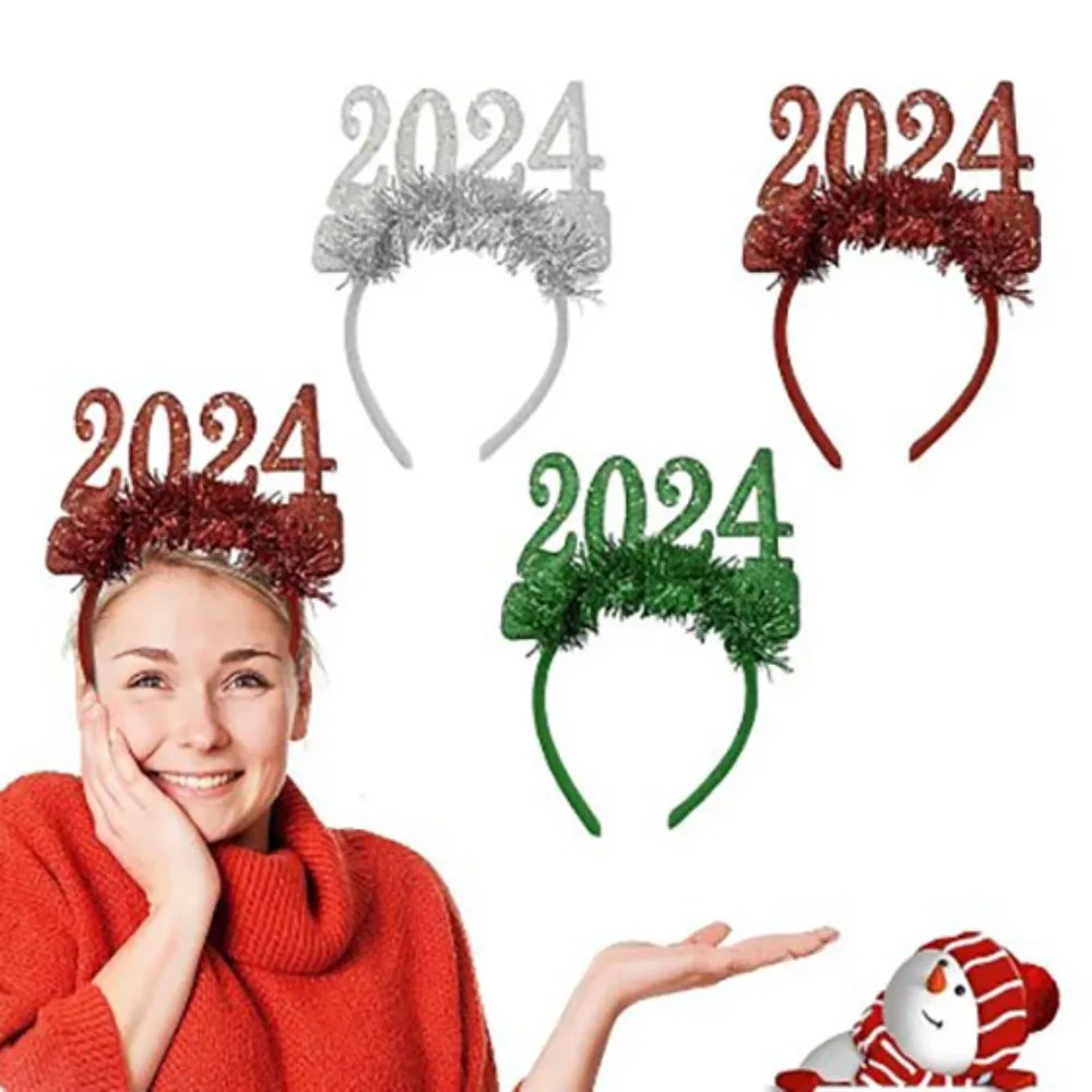 Material Safety 2024 Happy New Year Headband Fashionable Decoration Cloth Glitter Star Sequin Hair Hoop Party Props Headress