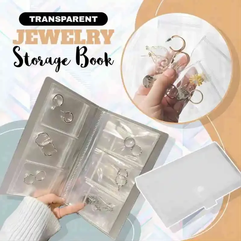 Juego de libros de almacenamiento de joyas transparente, portátil, Pvc, a prueba de polvo, álbum de almacenamiento de accesorios a prueba de oxidación