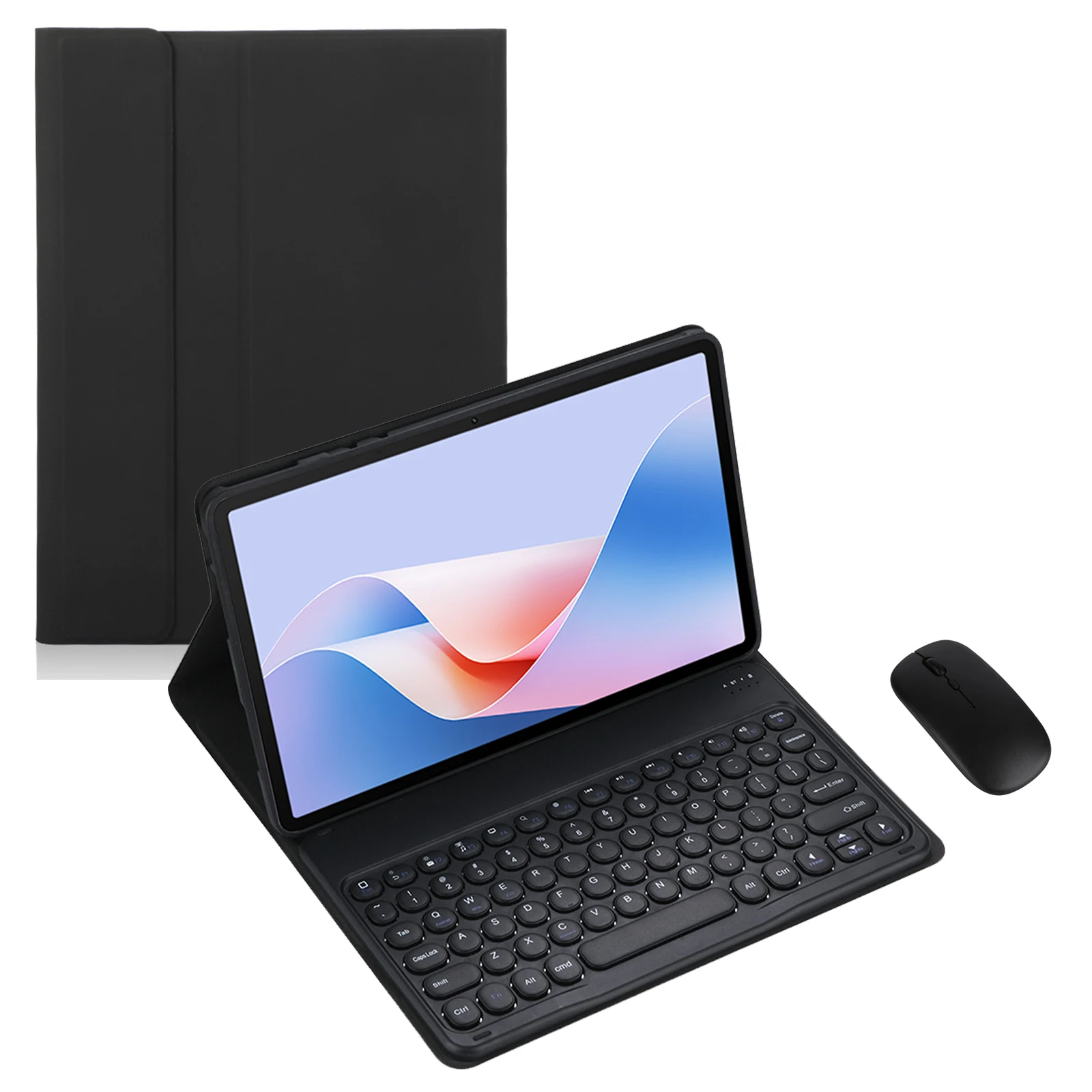 Round Button Keyboard Case for HONOR Tab X7/Pad X7 10.1inch Tablet,Detachable Wireless Keyboard Cover with Mouse(Black)