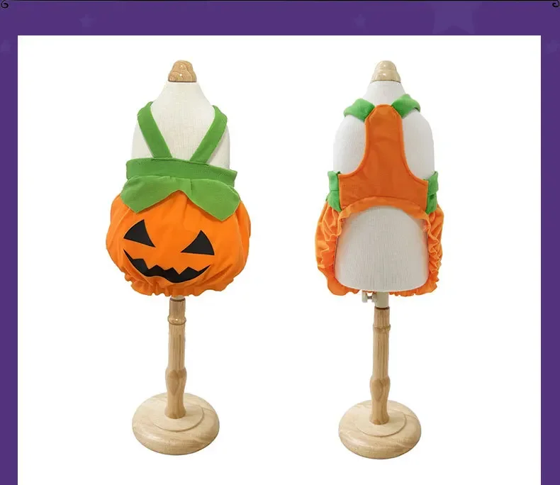 Verstellbares, waschbares Halloween-Kürbis-Overall-Kostüm für kleine Hunde und Katzen, lustiges & gruseliges Trick-or-Treat-Outfit – Detail 5
