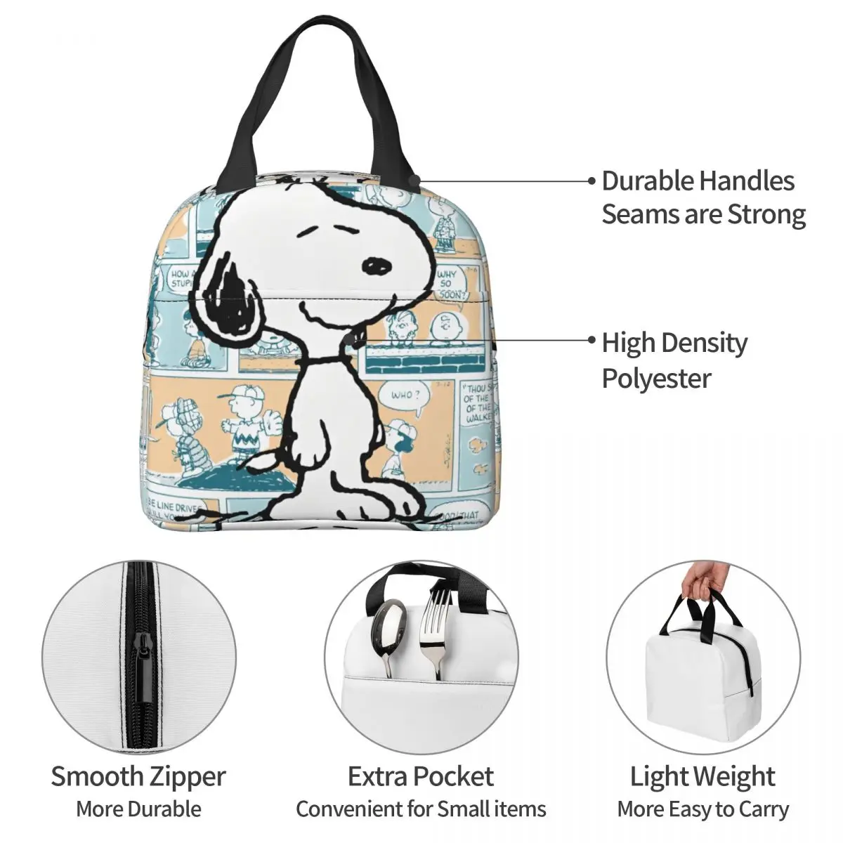 Peanuts Snoopy Comic Pattern Lunch Bag For Child Lunch Box Retro Picnic Cooler Bag Portable Oxford Tote Food Bags