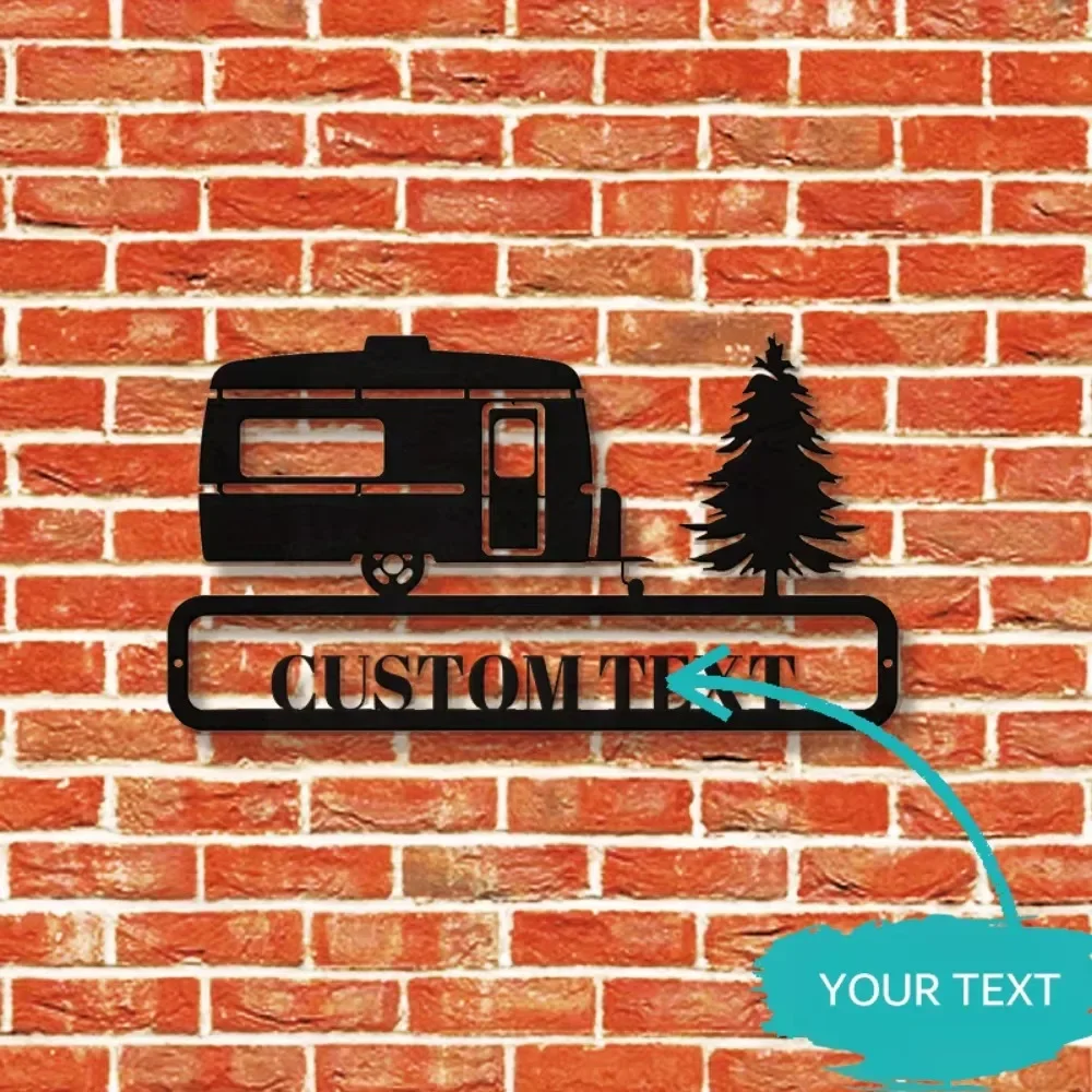 ユニークなユニークなテーラード RV トラベル トレーラー メタル ウォール アート ヴィンテージ スタイル ブラック メタル サイン ツリー デザイン付き キャンプ愛好家に最適