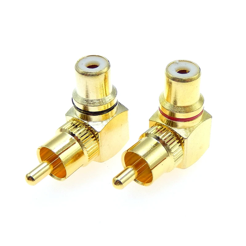 2Pcs Gold Plated Brass RCA Right Angle Male To Female Connector 90 Degree Adapters Connectors plug to jack