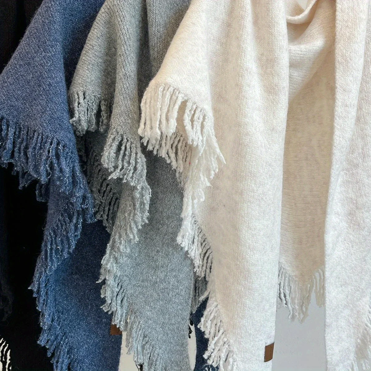 1 stücke frauen Schal Elegante Weiche Quaste Rand Großen Schal Warme Winddicht Multifunktionale Outdoor Zubehör Kälte Schutz – Detail 5