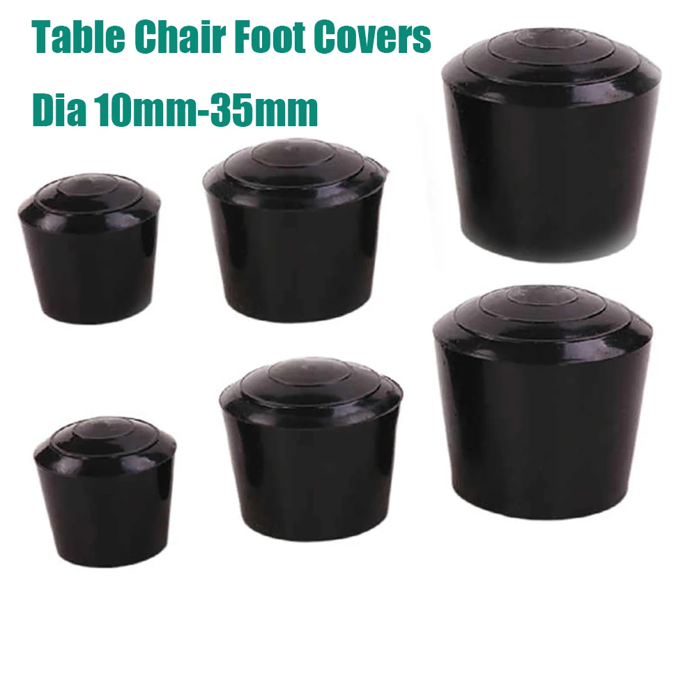 4-32Pcs Black Rubber Table Chair Foot Covers Dia 10mm-35mm Circular Pipe Plugs Protective Covers Furniture Thickening Leg Pads