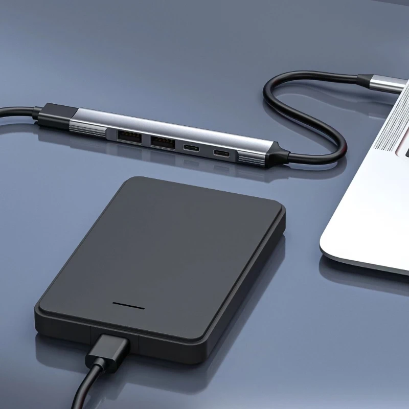 E9LB High Speed Type Hub 5 in 1 Hub with USB 2.0 USB and 60W Power for PC