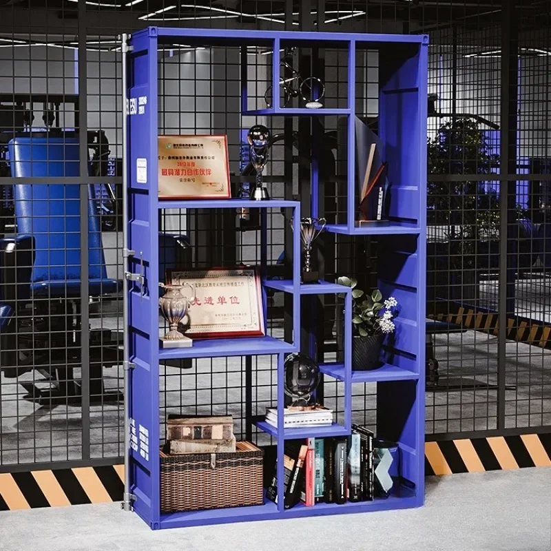 Industrial style container bookshelf blue creative storage figure display stand