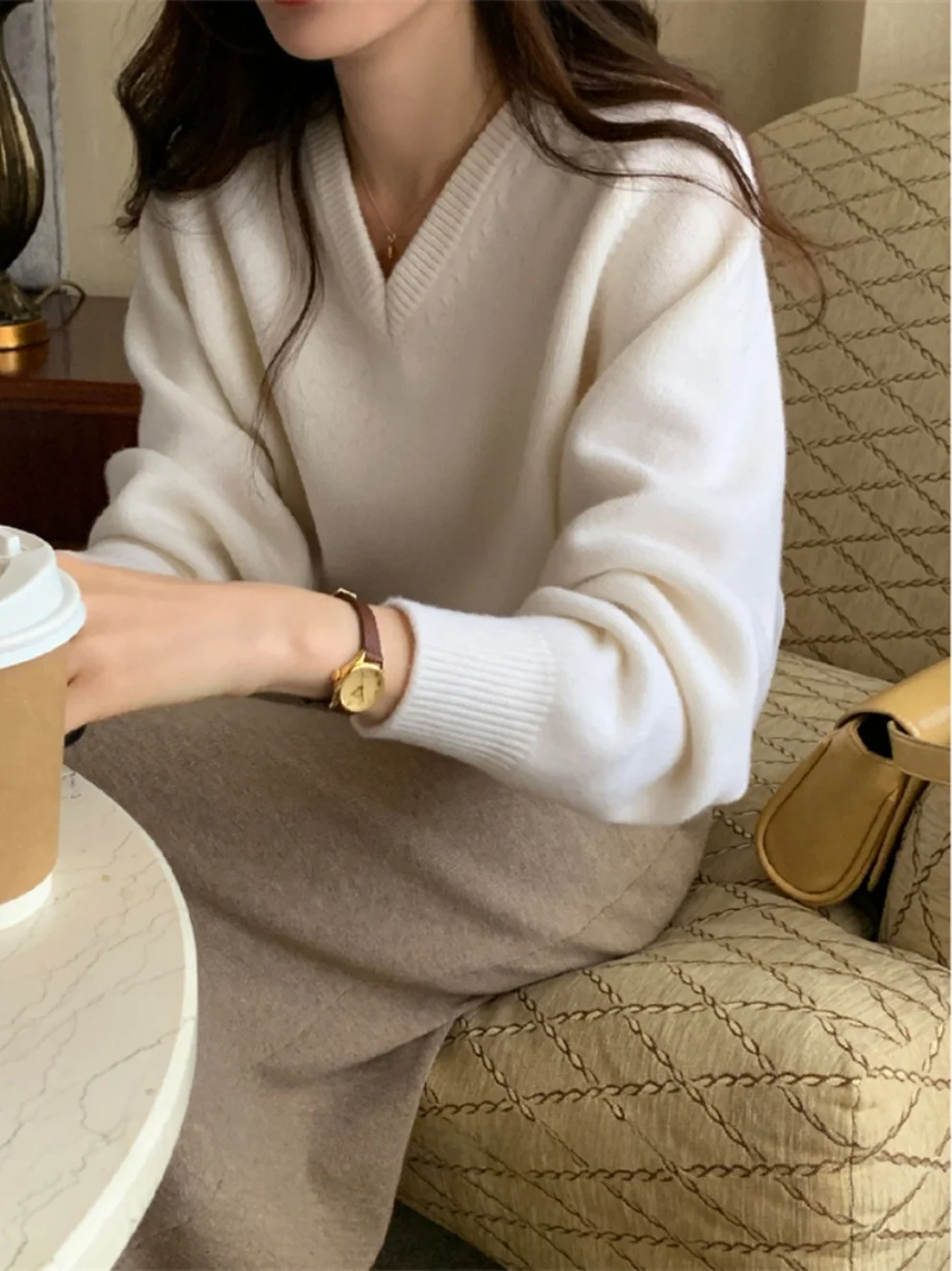 

Тяжелый свитер V-Ne Lantern Sve Basic Commute Sweater Soft Hand Feel Long Sve round Ne Regular Thin Pure Color