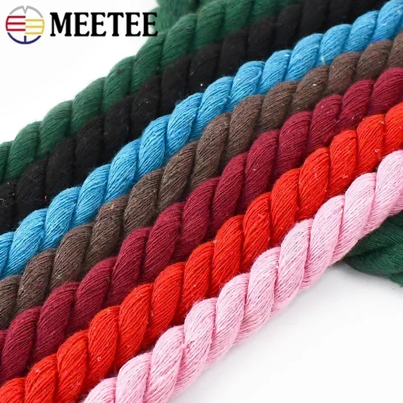 5Meters Meetee 5-20mm Colored Cotton Ropes 3 Shares Twisted Cord Weave Cords Decoration Macrame Rope for Bags Sewing Accessories