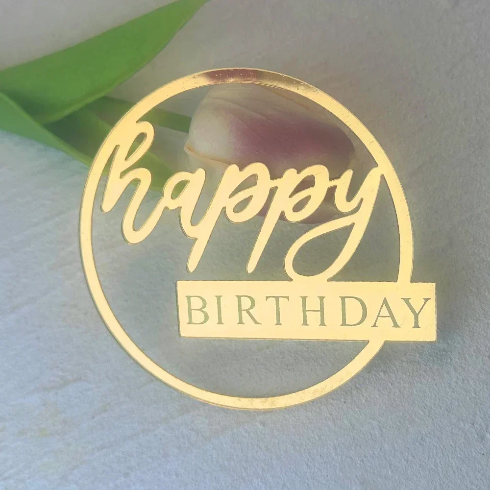 Acrylic Flank Round Happy Birthday Cake Toppers Rose Gold  Kids Birthday Party Cake Topper Baby Shower Gift Decoration