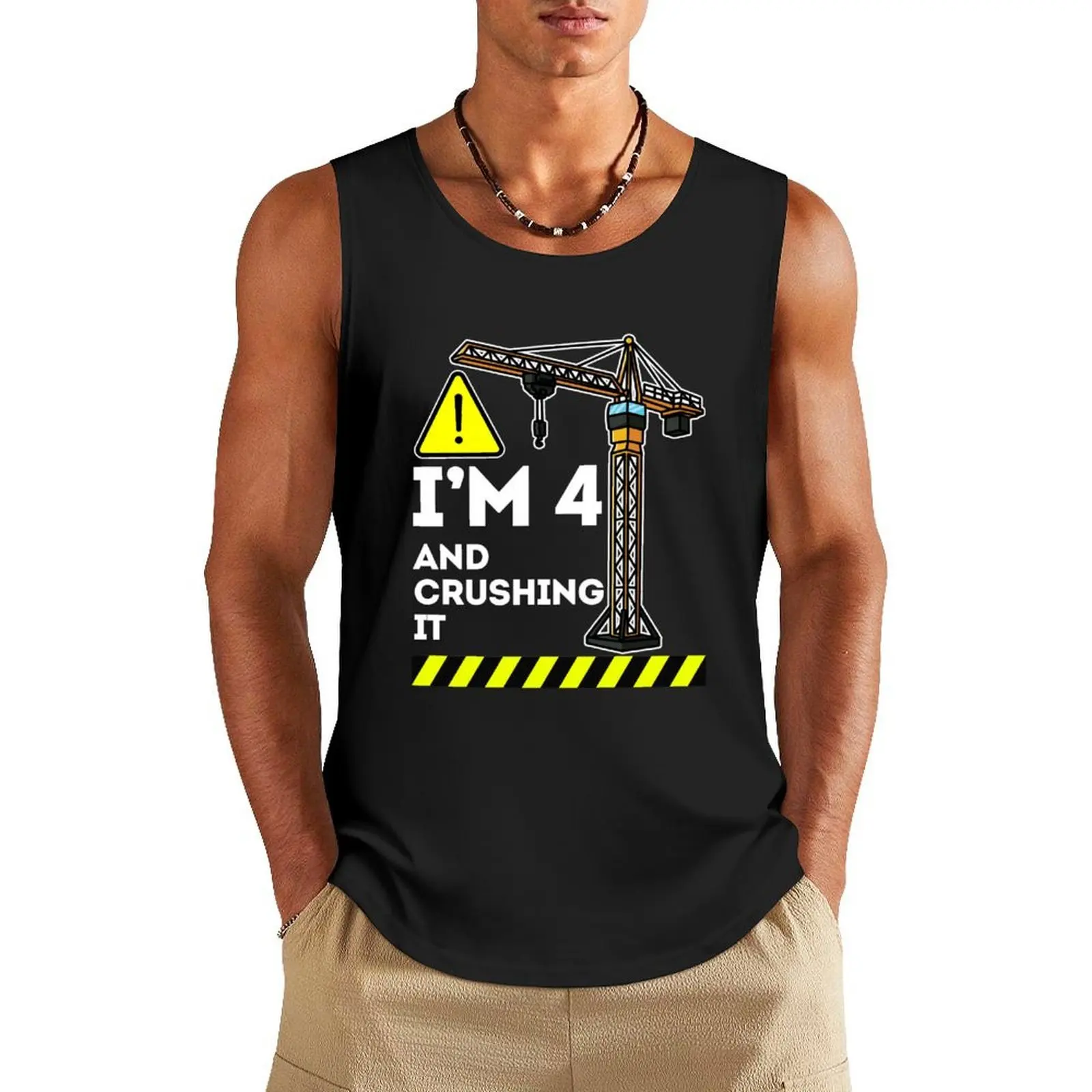 

Cute 4 year old construction site Caution I'm 4 boys gift Tank Top gym clothing Top summer mens clothing anime