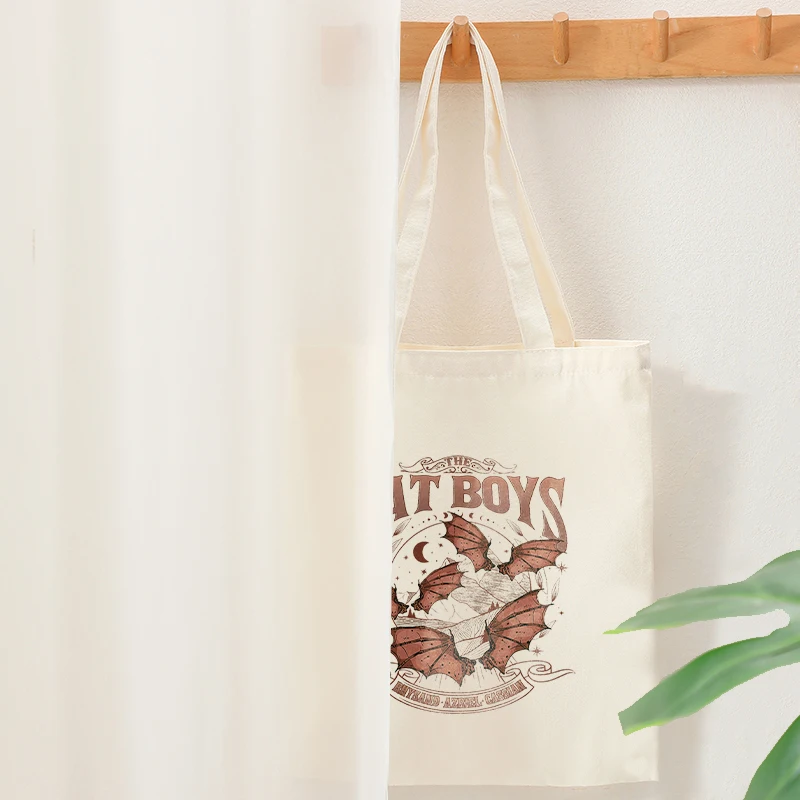 The Bat Boys Vintage Acotar Bookish Pattern Tote Bags Canvas Shoulder Bag for Travel Daily Commute Women's Reusable Shopping Bag