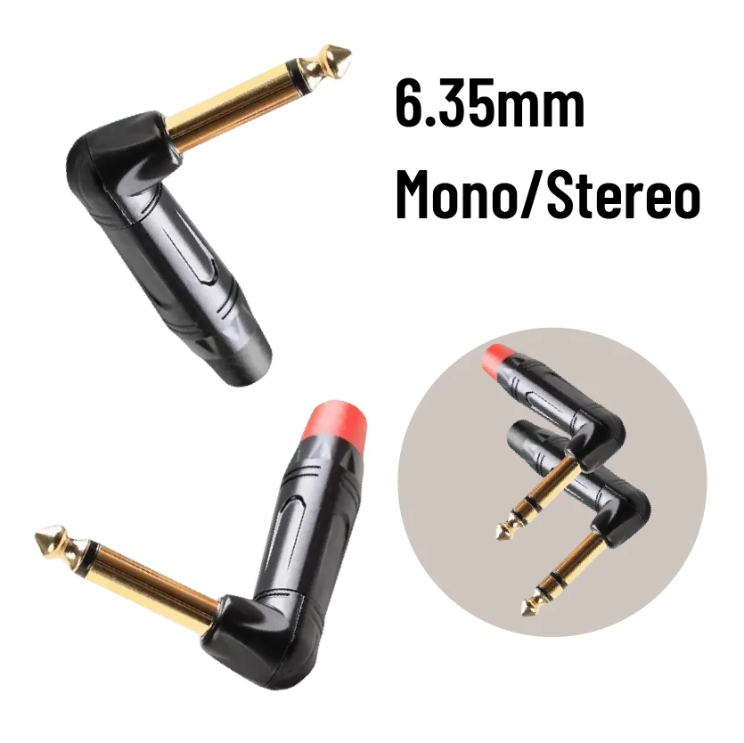 

90-градусный колено под прямым углом, паяльная вилка, 6,35 мм, 2/3-полюсный моно/стереоразъем