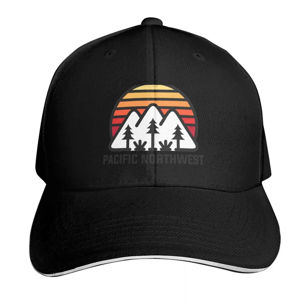 Pacific PNW Sunset Baseball Cap Contrast Two Tone Brim Snapback Flat Bill Strapback Dad Hat