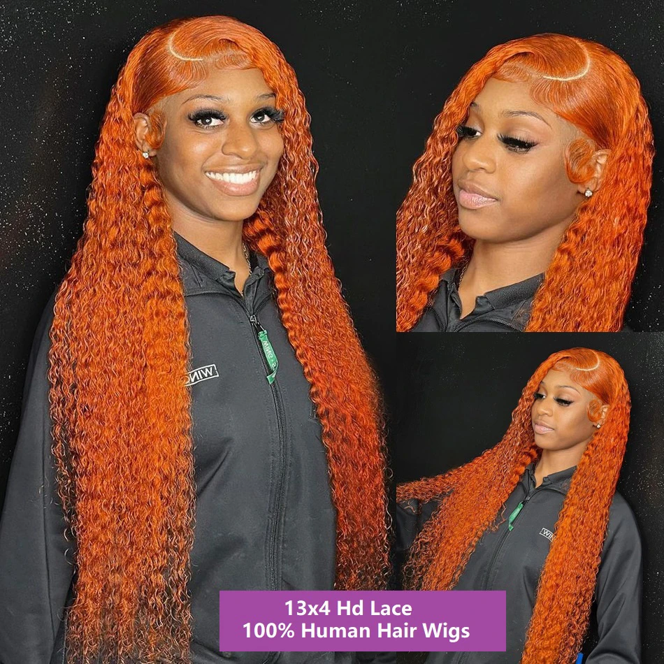 40 Inch 250 Density Ginger Orange Color Wig Transparent 13x6 HD Lace Front Wig for Women Remy Deep Wave Frontal Human Hair Wigs