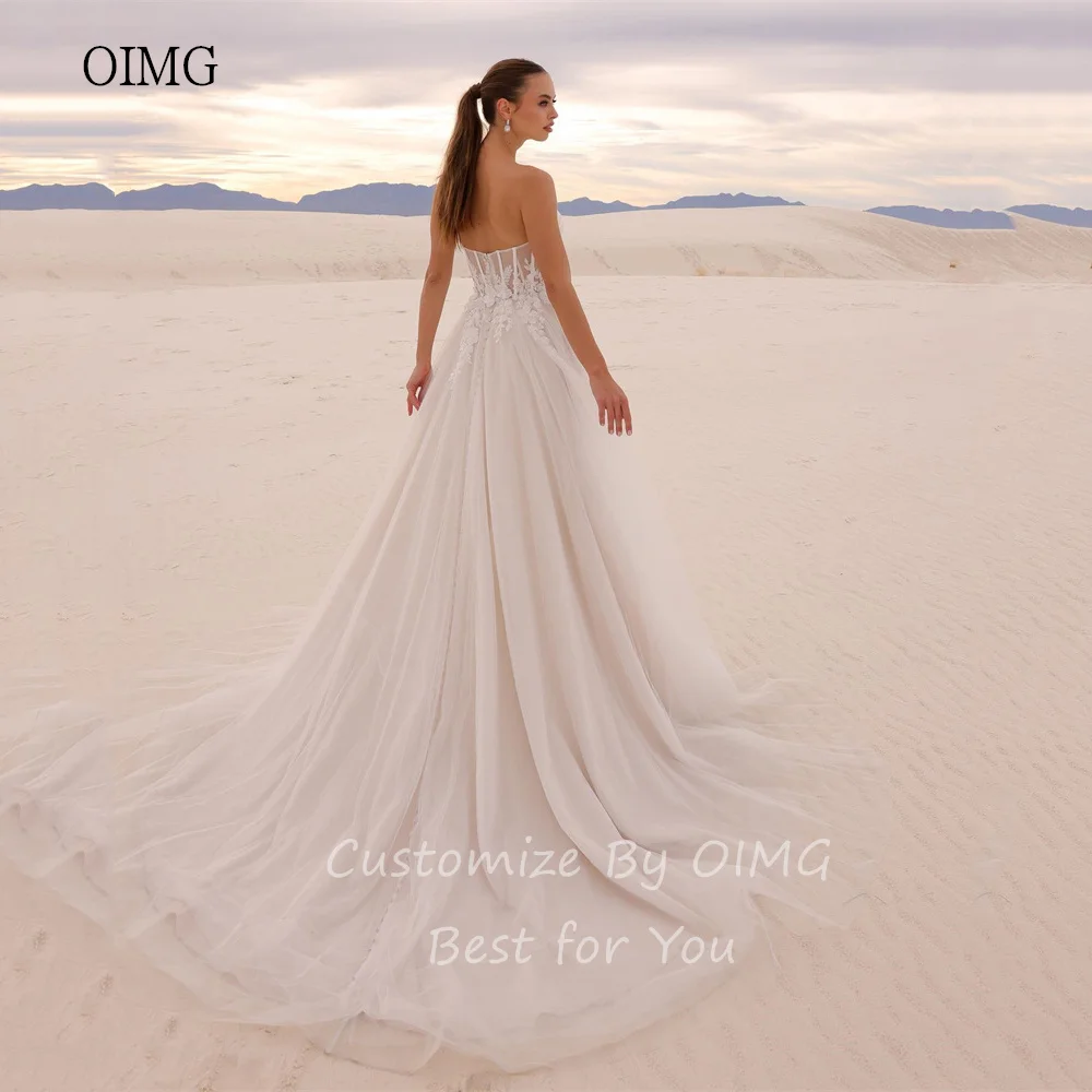 OIMG Classic Ivory A-line Wedding Dress Sweetheart Neck Backless Bride Dresses Floor Length 3D Flower Wedding Gowns Customized